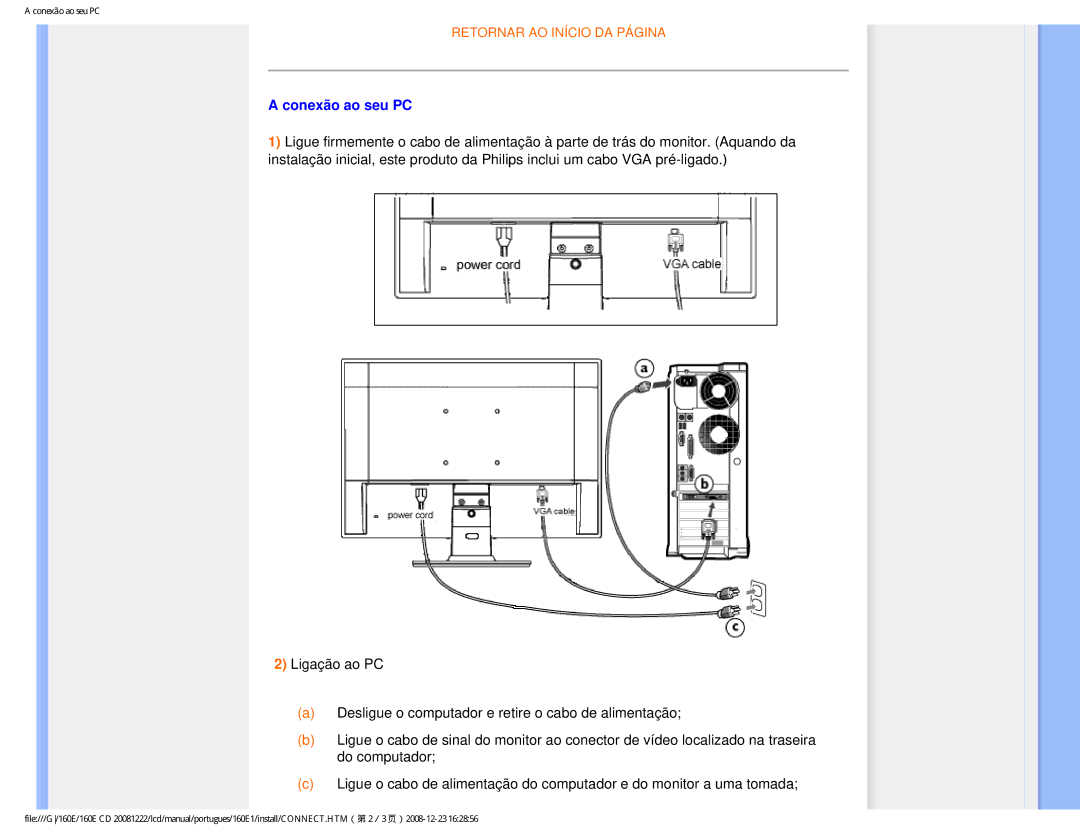 Philips 160EI user manual Conexão ao seu PC 