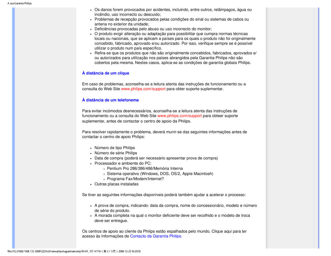 Philips 160EI user manual Distância de um clique Distância de um telefonema 