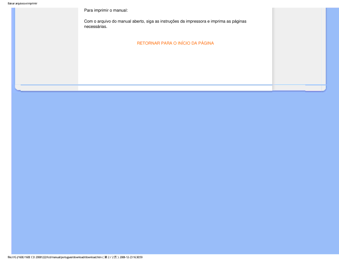 Philips 160EI user manual Retornar Para O Início DA Página 