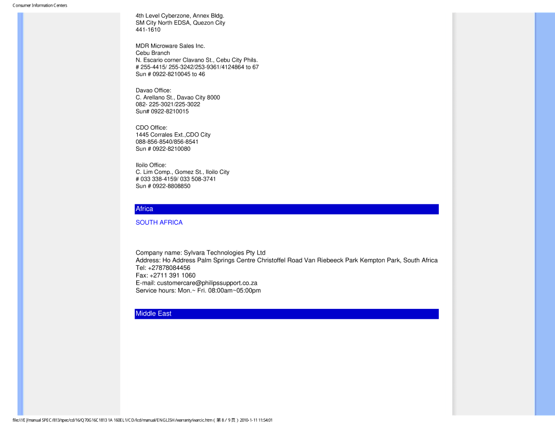 Philips 160EL1SB/00 user manual Africa 