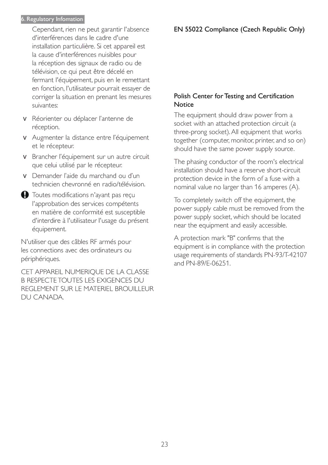 Philips 166V3L user manual Regulatory Infomation 