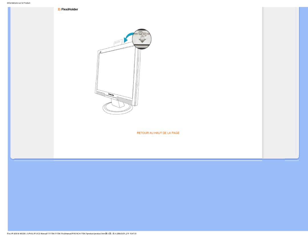 Philips 170A7 user manual FlexiHolder 