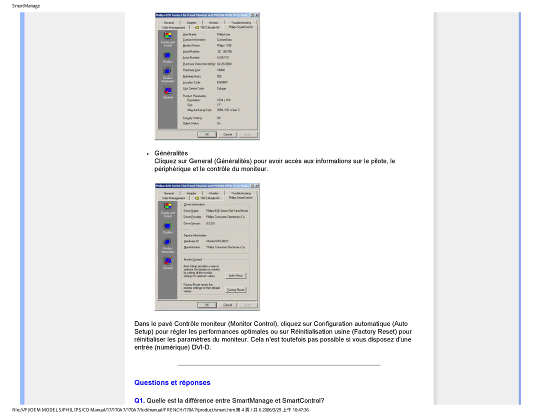 Philips 170A7 user manual Questions et réponses 