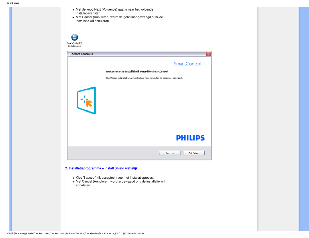 Philips 170A8 user manual Installatieprogramma - Install Shield wettelijk 
