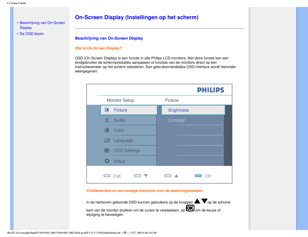 Philips 170A8 On-Screen Display Instellingen op het scherm, Beschrijving van On-Screen Display, Wat is On-Screen Display? 