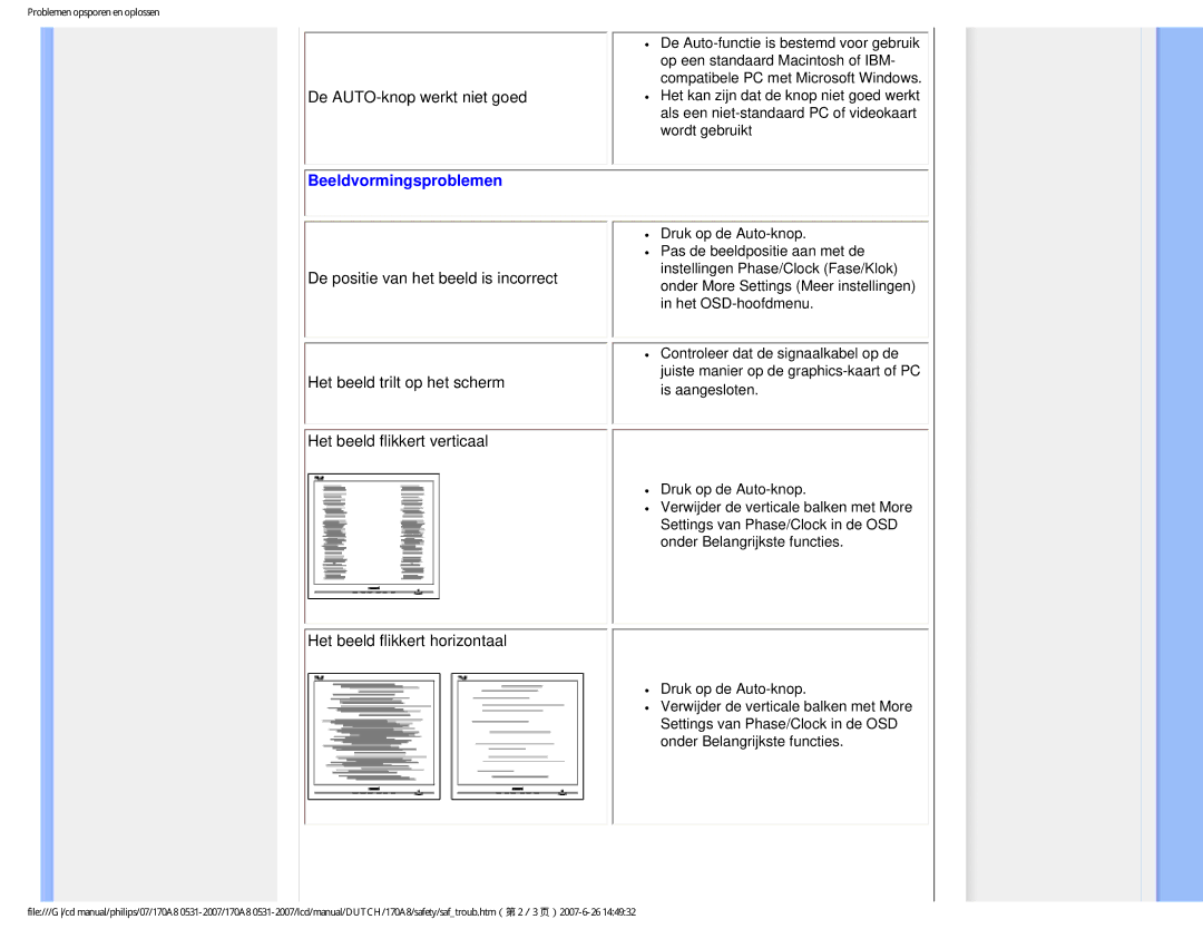 Philips 170A8 user manual Beeldvormingsproblemen 