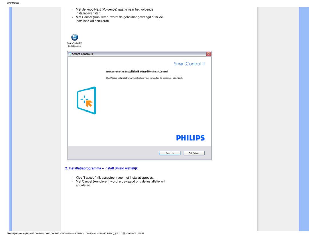 Philips 170A8 user manual Installatieprogramma Install Shield wettelijk 