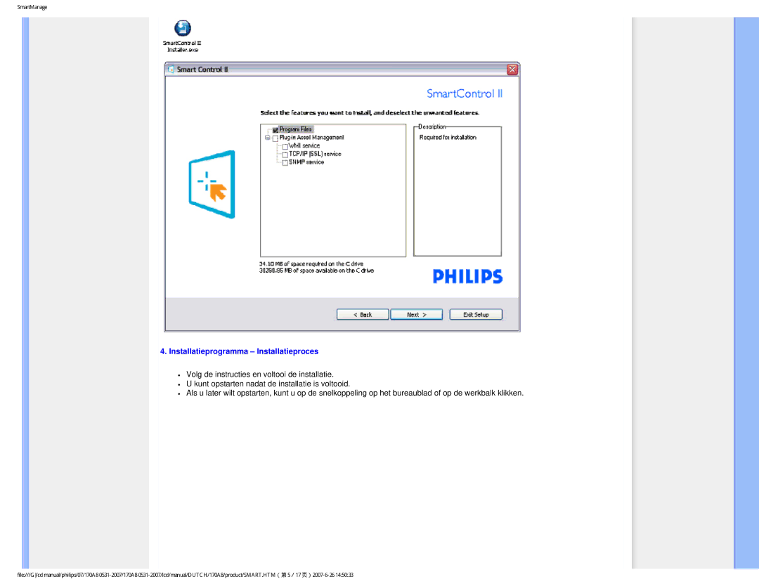 Philips 170A8 user manual Installatieprogramma Installatieproces 