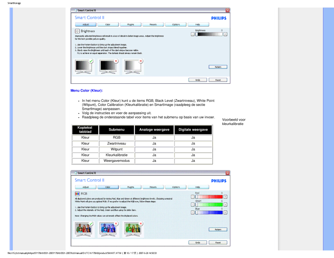 Philips 170A8 user manual Menu Color Kleur, Rgb 