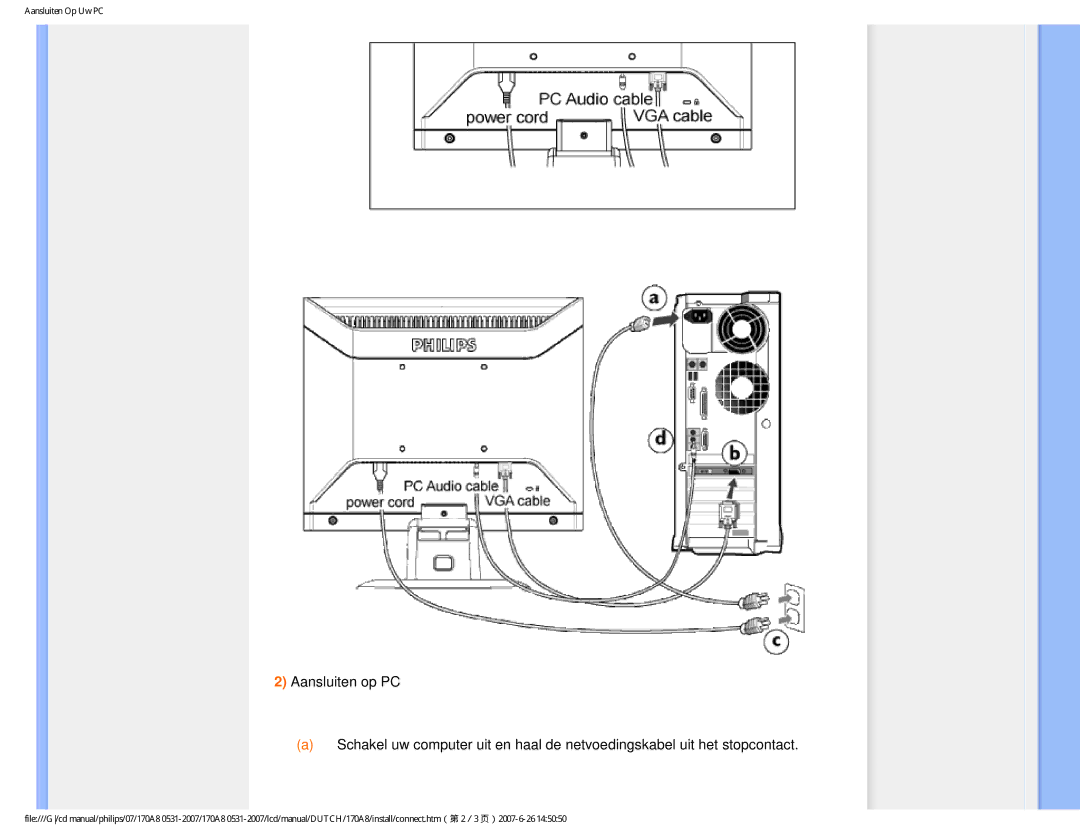 Philips 170A8 user manual Aansluiten Op Uw PC 