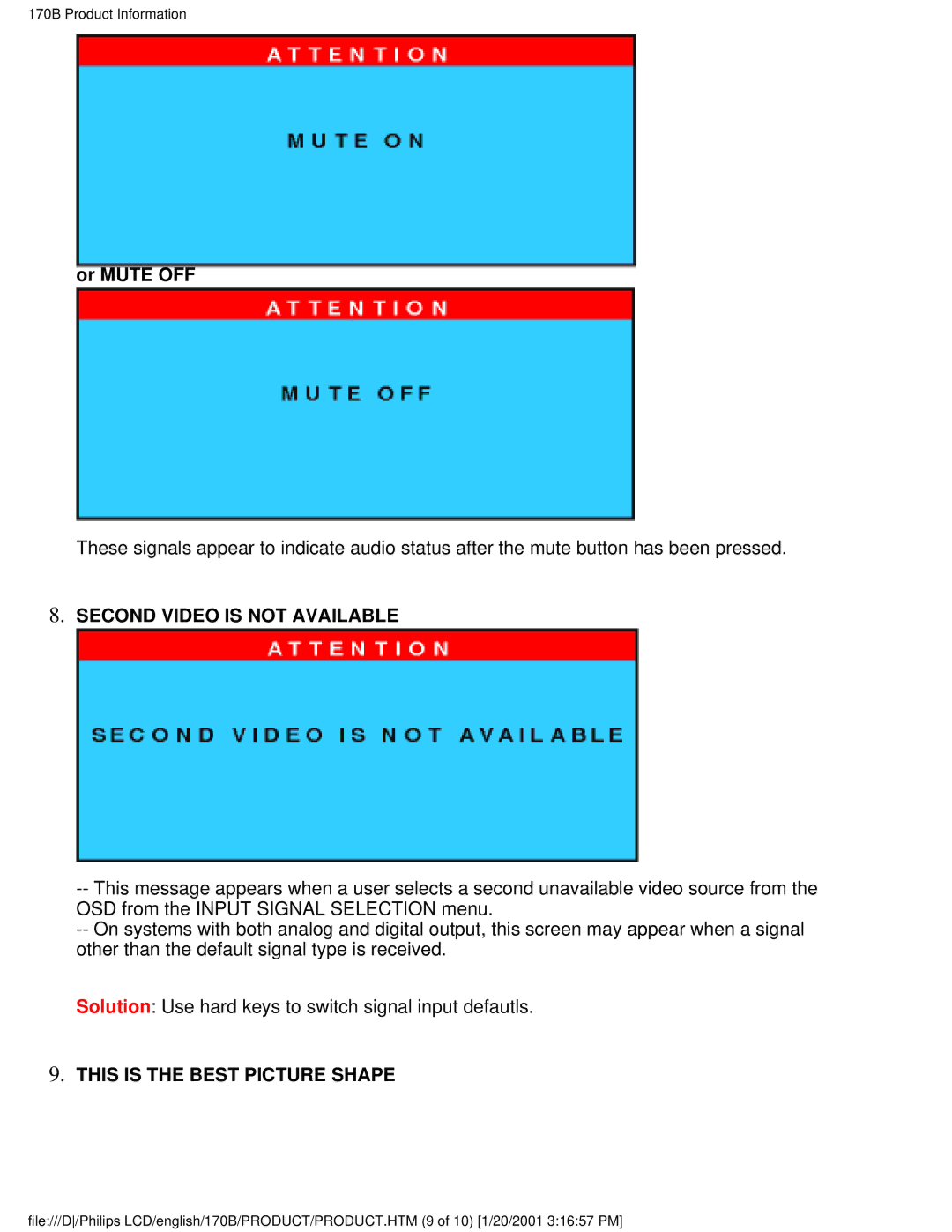 Philips 170B user manual Second Video is not Available 