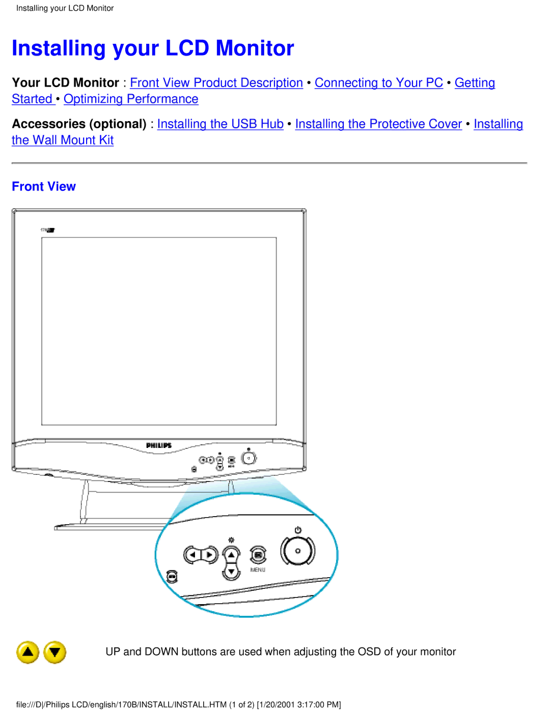 Philips 170B user manual Installing your LCD Monitor, Front View 