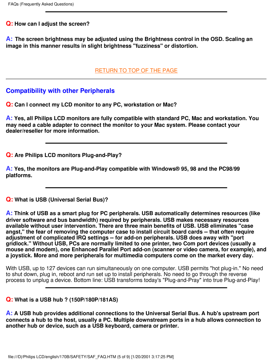 Philips 170B user manual Compatibility with other Peripherals 