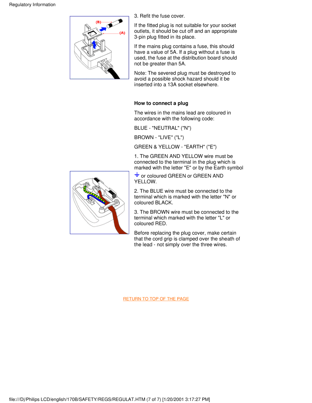 Philips 170B user manual How to connect a plug 