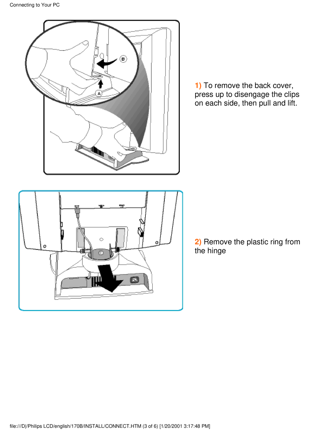 Philips 170B user manual Remove the plastic ring from the hinge 