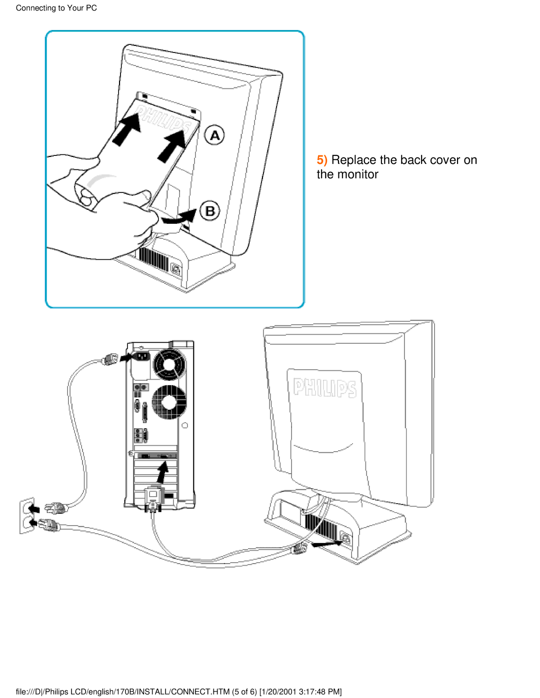 Philips 170B user manual Replace the back cover on the monitor 