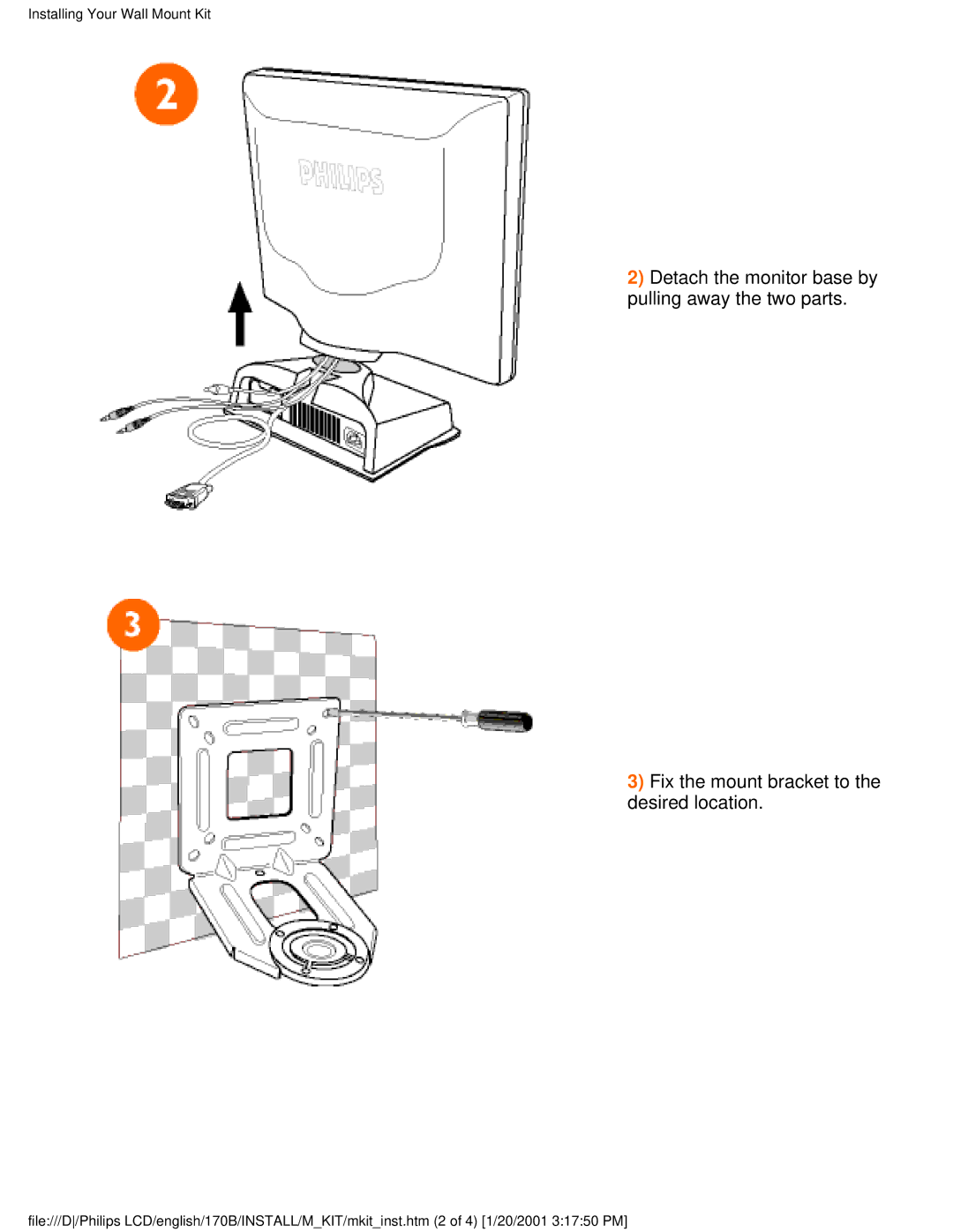 Philips 170B user manual Installing Your Wall Mount Kit 