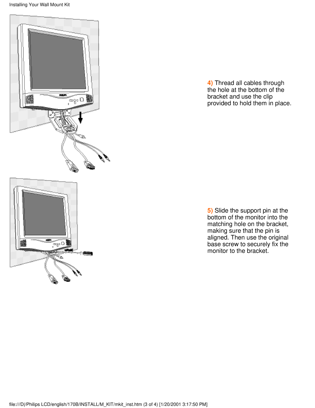 Philips 170B user manual Installing Your Wall Mount Kit 