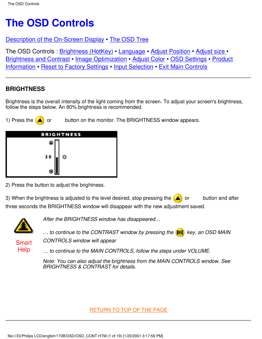 Philips 170B user manual OSD Controls, Brightness 