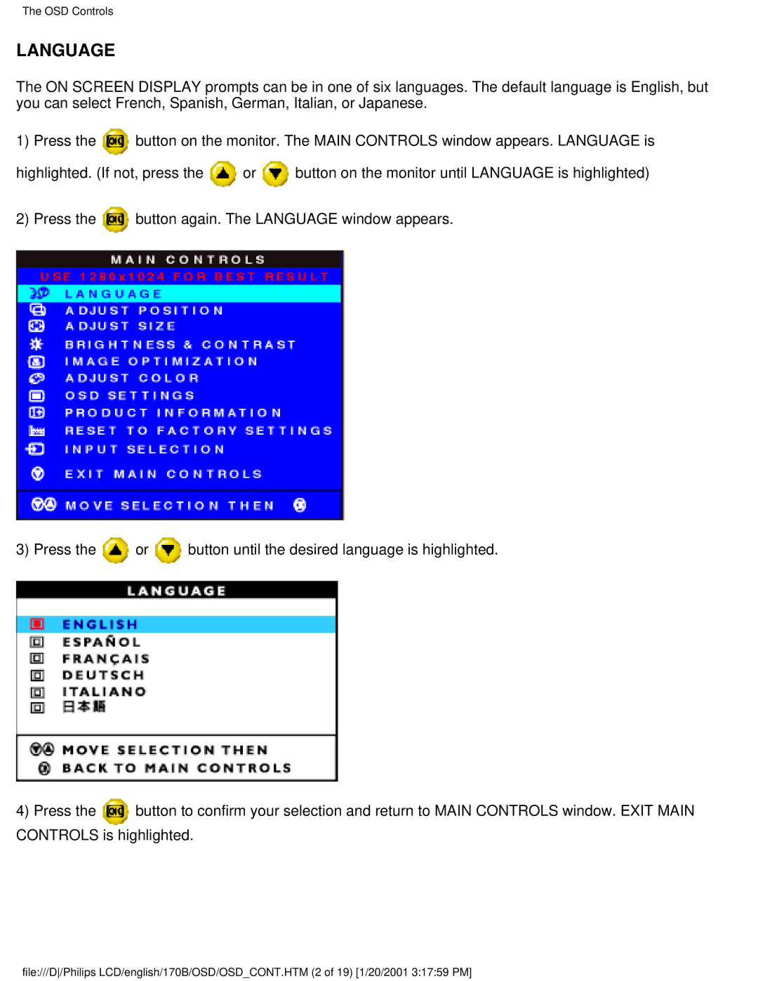 Philips 170B user manual Language 