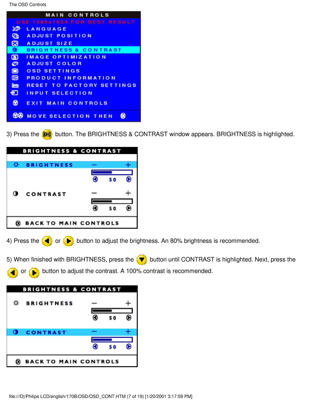 Philips 170B user manual OSD Controls 