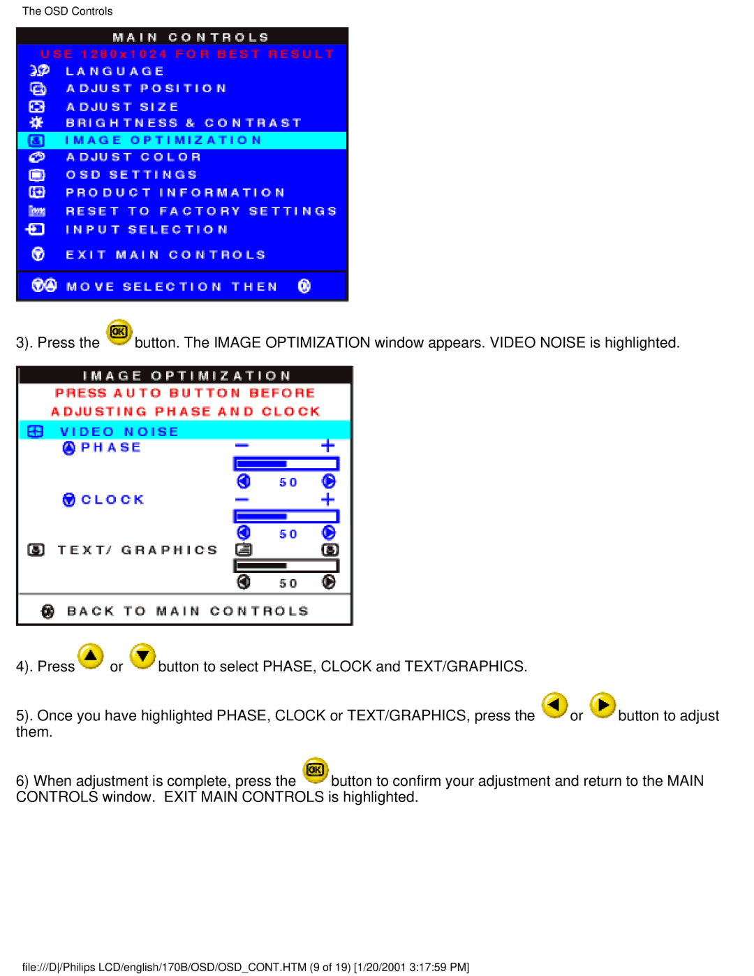 Philips 170B user manual OSD Controls 