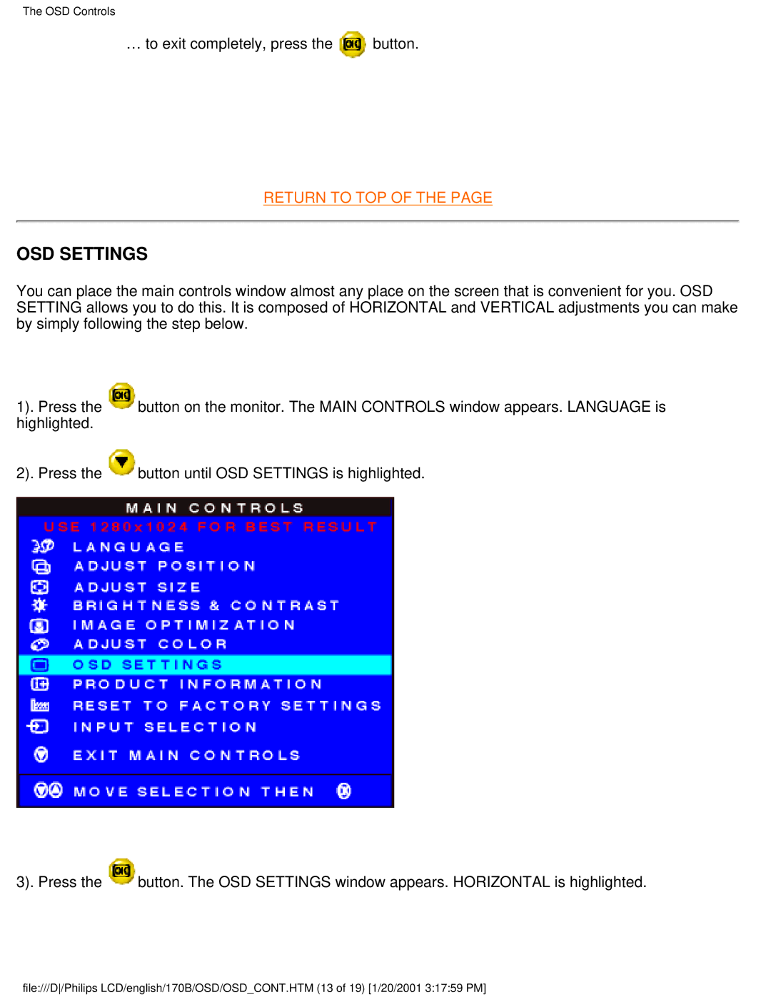 Philips 170B user manual OSD Settings 