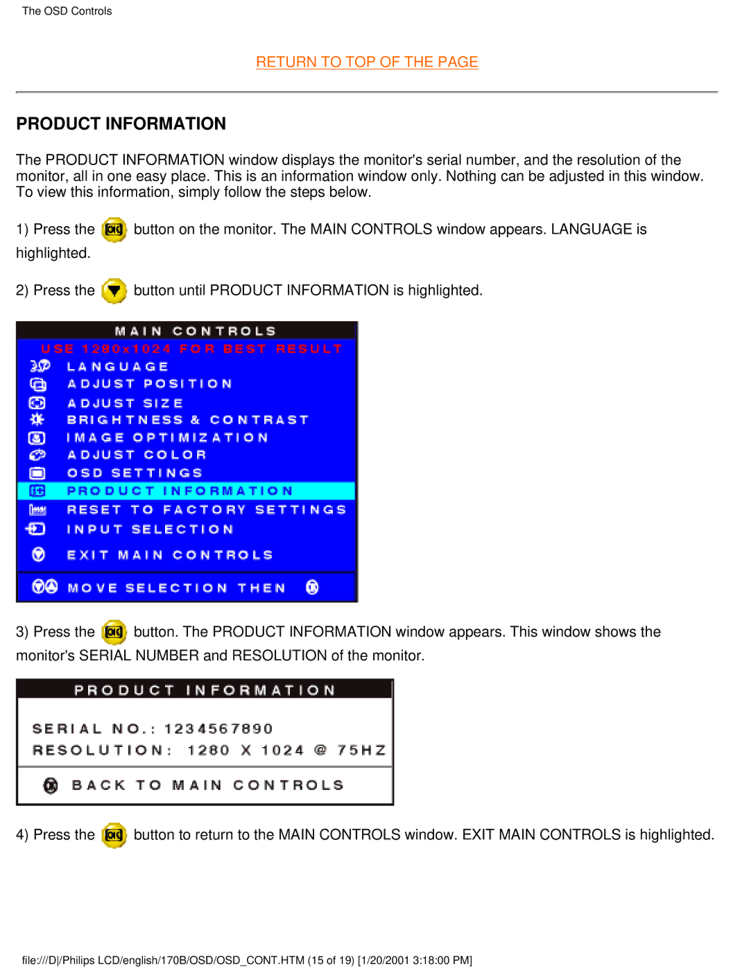 Philips 170B user manual Product Information 