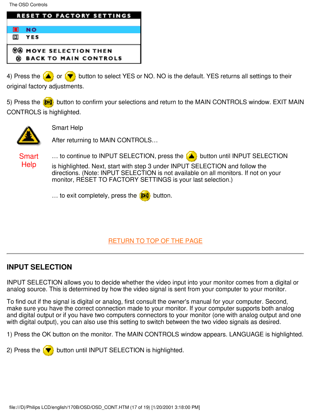 Philips 170B user manual Input Selection 