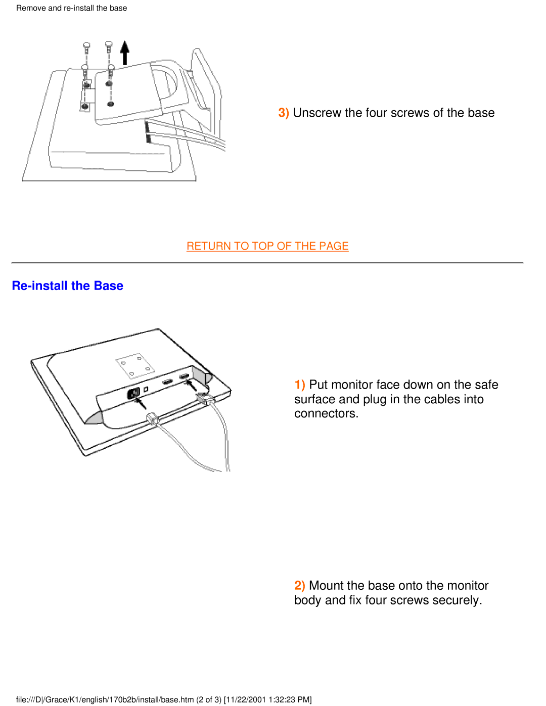 Philips 170B2B user manual Re-install the Base 