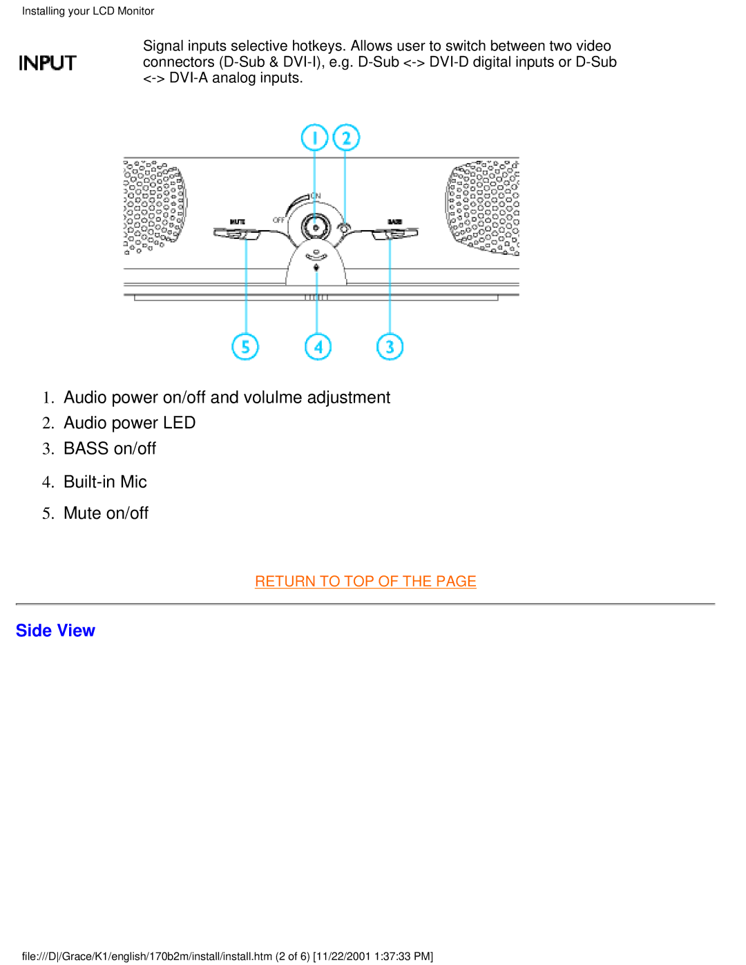 Philips 170B2M user manual Side View 