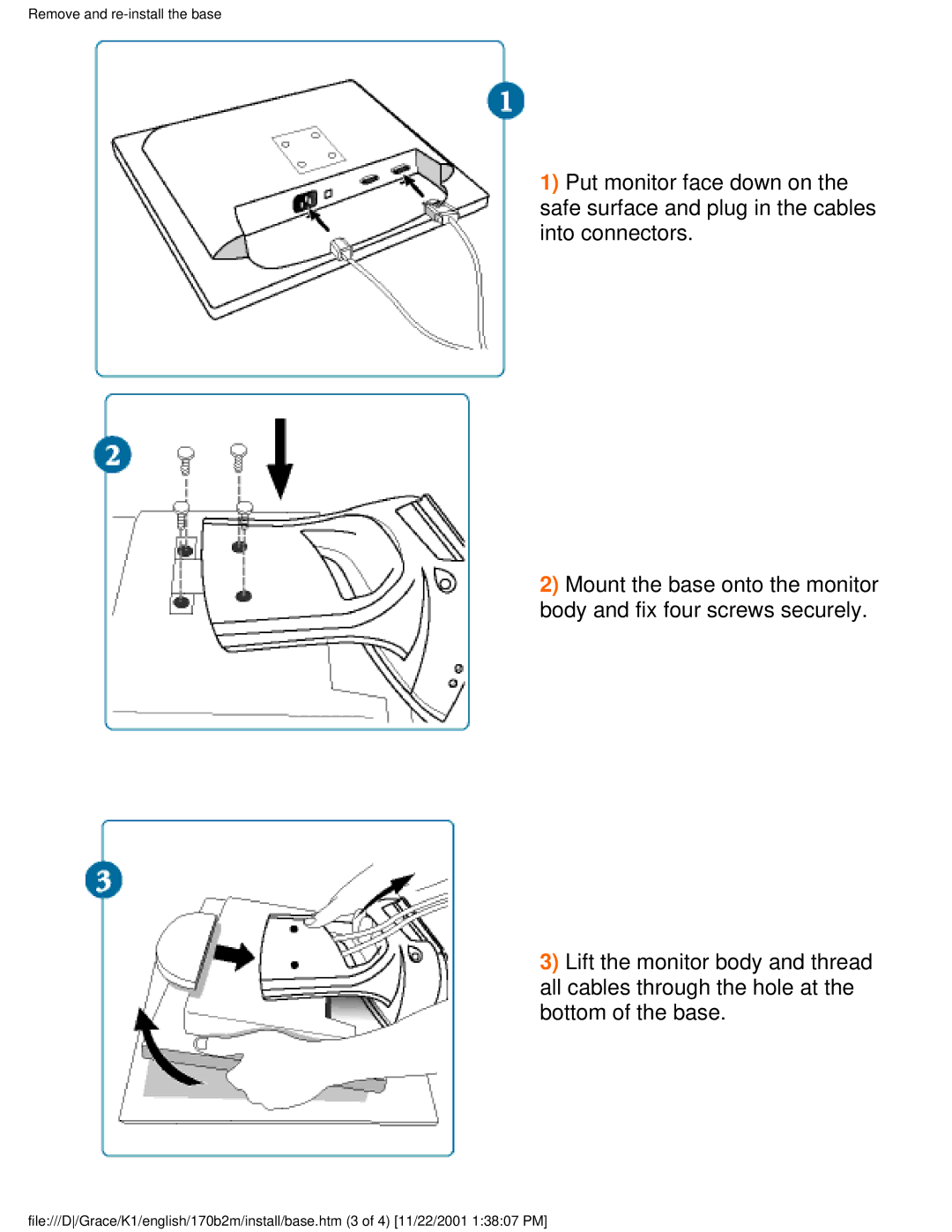 Philips 170B2M user manual Remove and re-install the base 