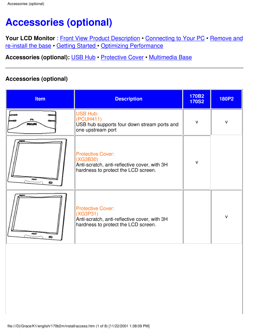 Philips 170B2M user manual Accessories optional 