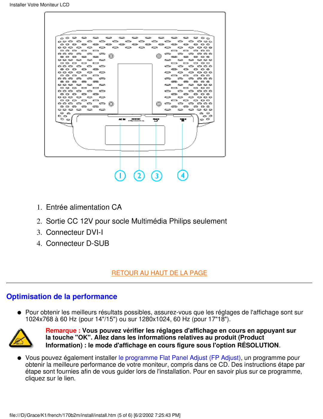 Philips 170B2M user manual Optimisation de la performance 