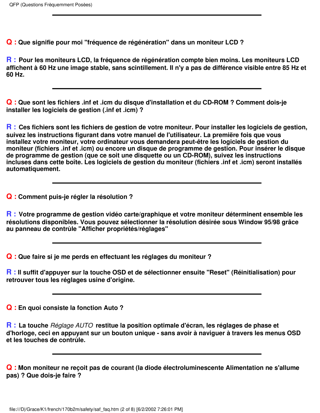 Philips 170B2M user manual QFP Questions Frèquemment Posèes 