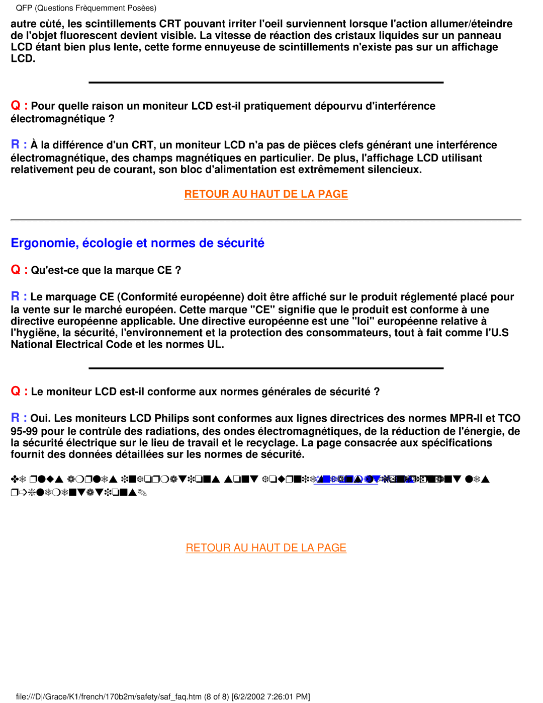 Philips 170B2M user manual Ergonomie, écologie et normes de sécurité 