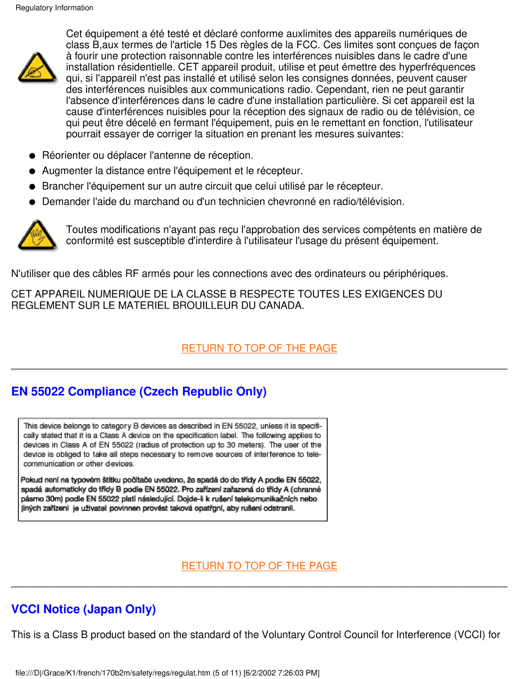 Philips 170B2M user manual EN 55022 Compliance Czech Republic Only, Vcci Notice Japan Only 