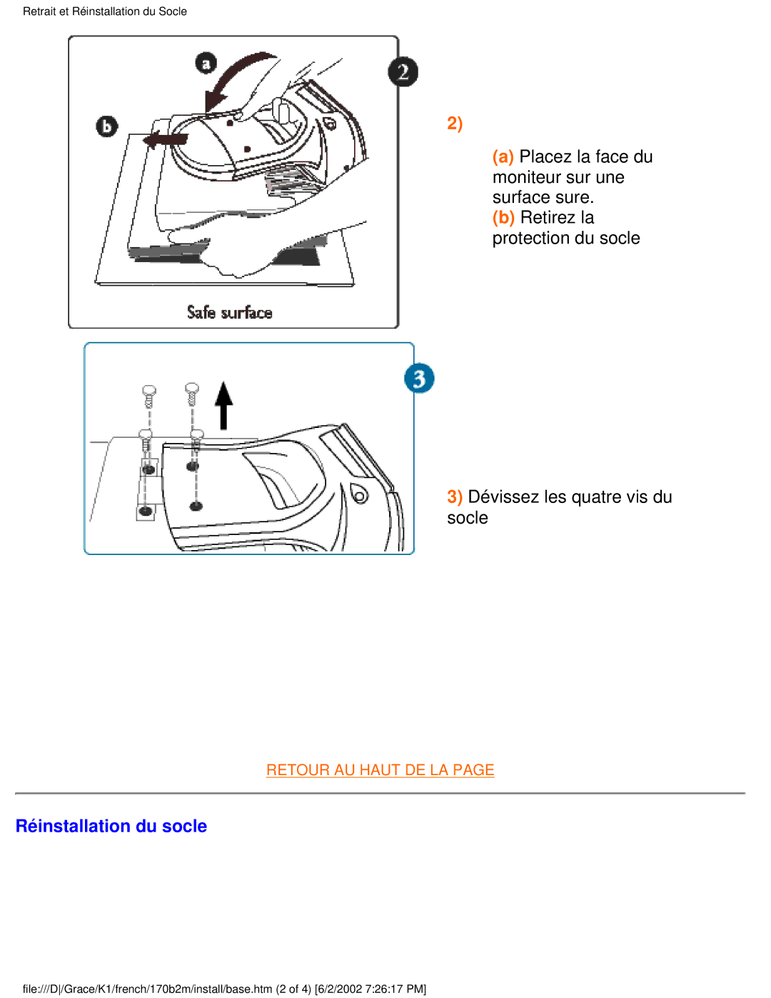 Philips 170B2M user manual Réinstallation du socle 