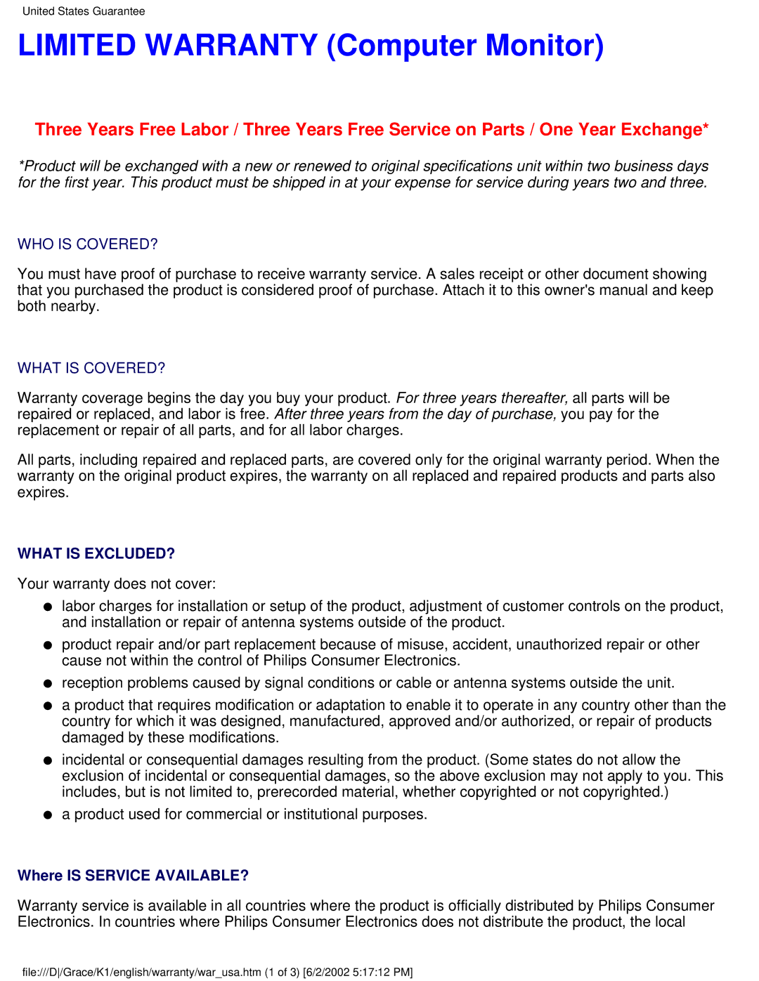 Philips 170B2T user manual Limited Warranty Computer Monitor, WHO is COVERED? What is COVERED? 