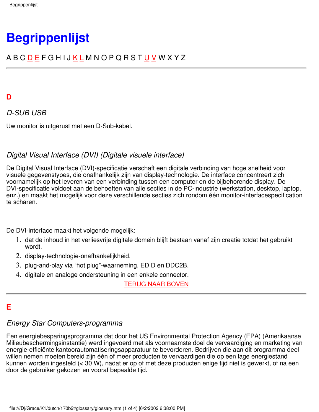 Philips 170B2T user manual Begrippenlijst, Sub Usb 