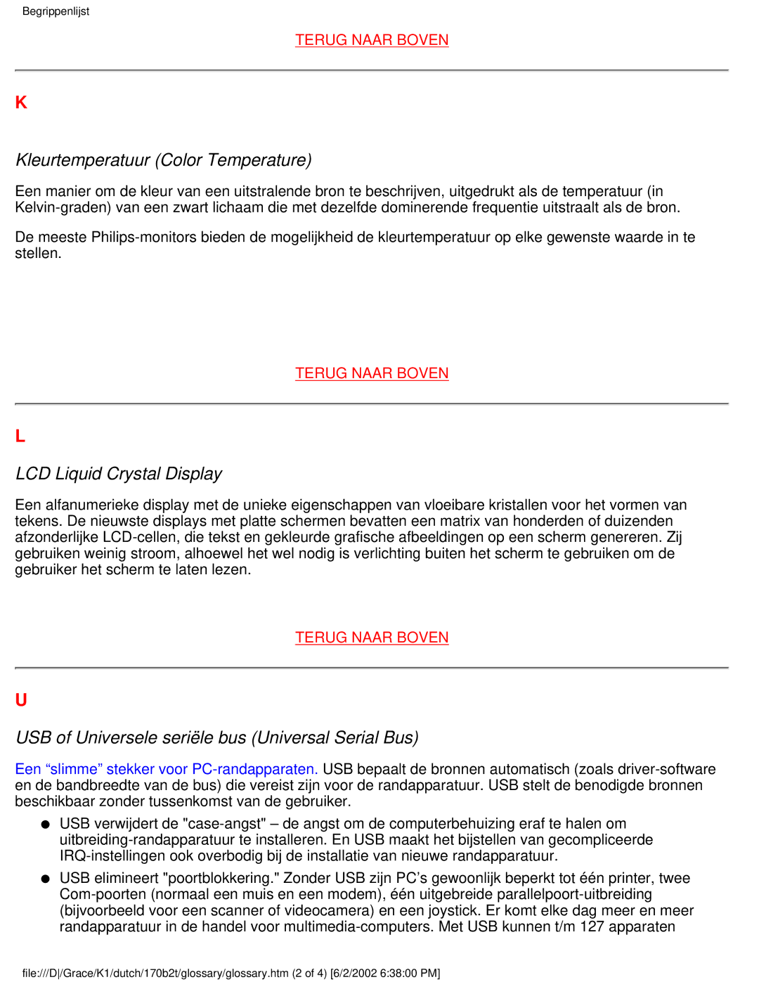 Philips 170B2T user manual Kleurtemperatuur Color Temperature 