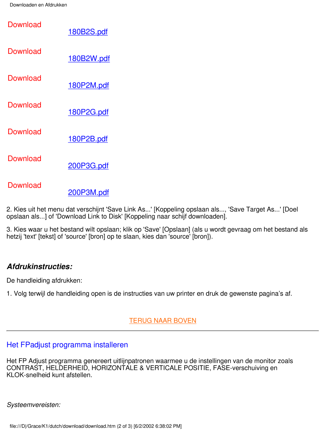 Philips 170B2T user manual Afdrukinstructies, Het FPadjust programma installeren 