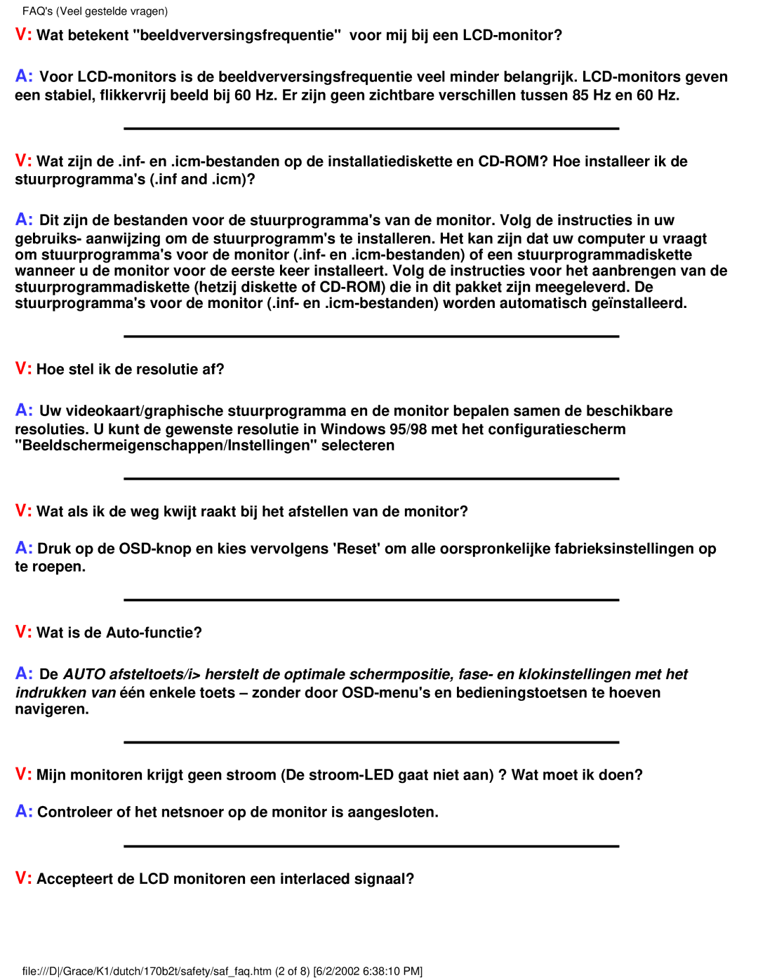 Philips 170B2T user manual FAQs Veel gestelde vragen 