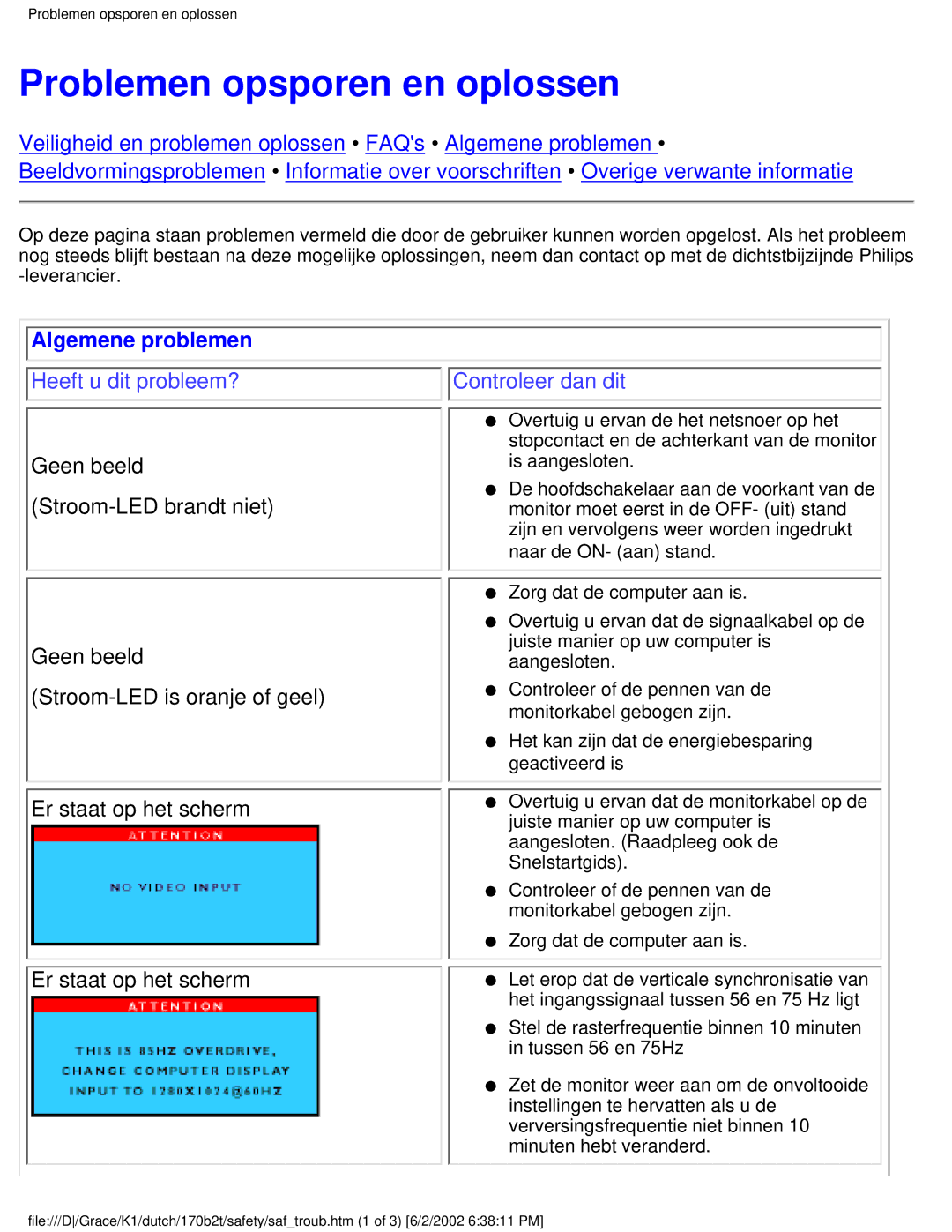 Philips 170B2T user manual Problemen opsporen en oplossen, Algemene problemen 