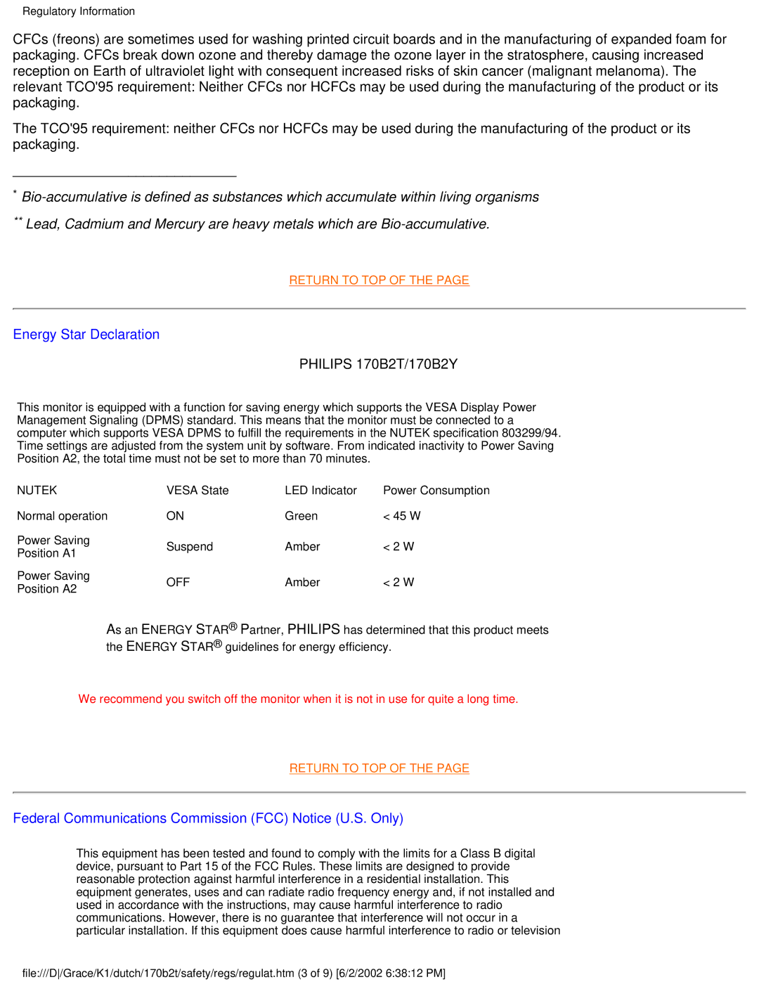 Philips user manual Philips 170B2T/170B2Y 