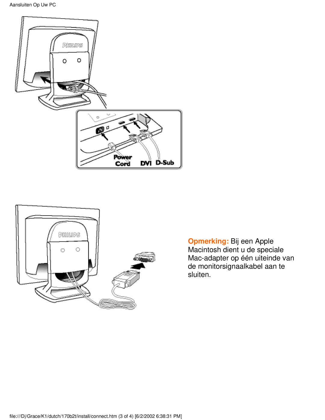 Philips 170B2T user manual Aansluiten Op Uw PC 