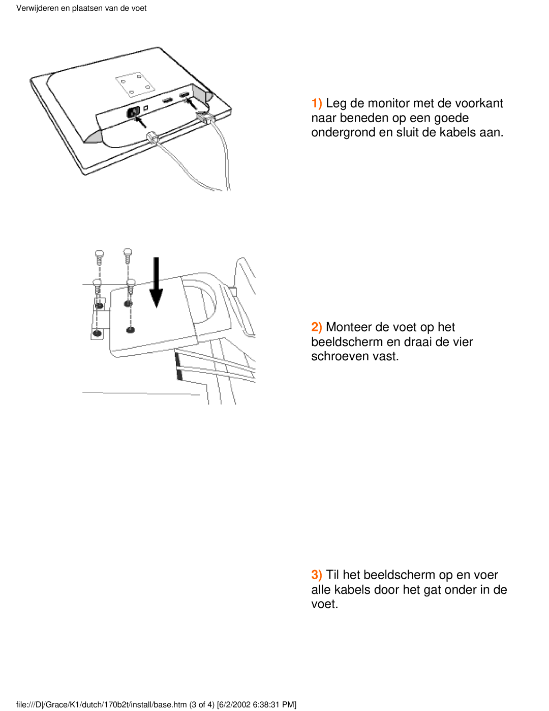 Philips 170B2T user manual Verwijderen en plaatsen van de voet 