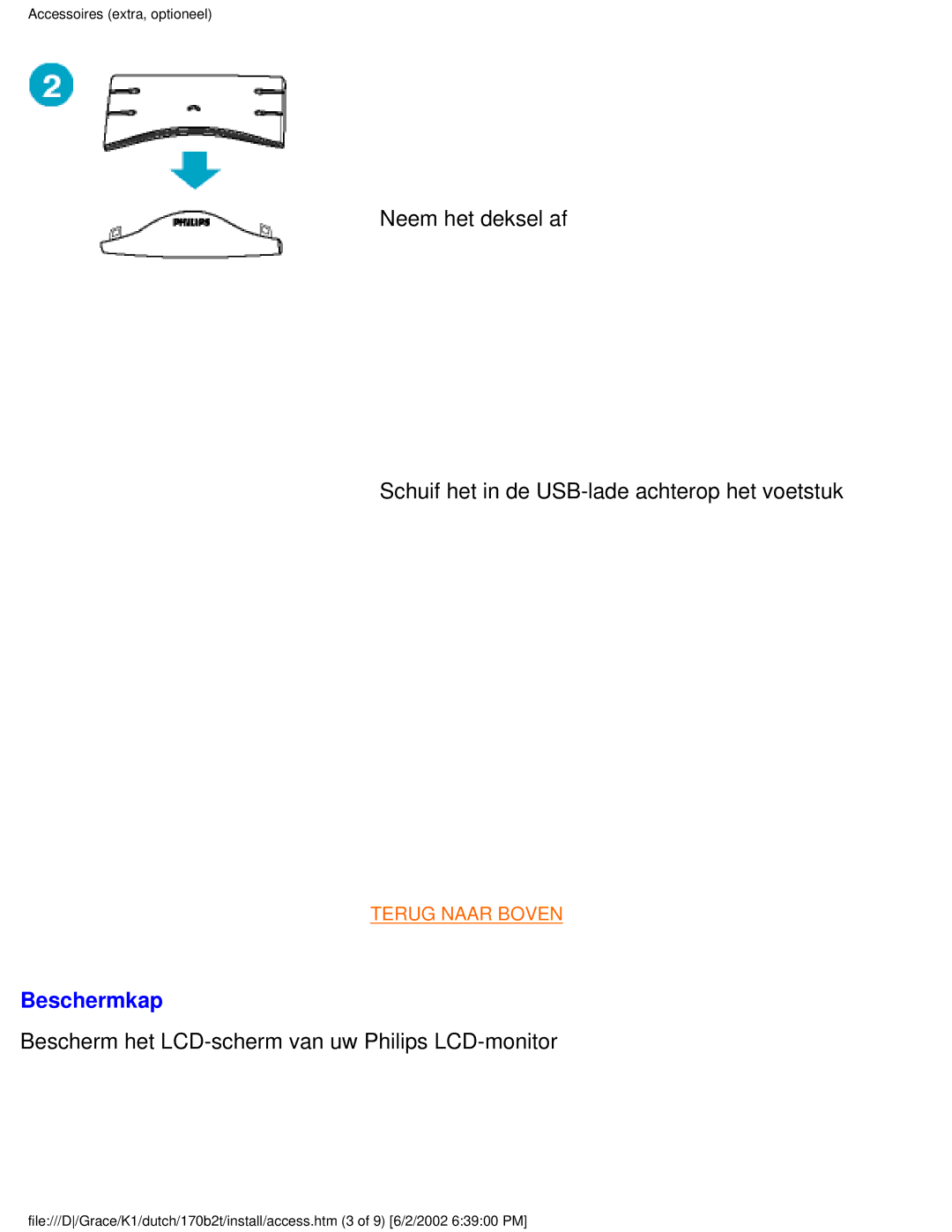 Philips 170B2T user manual Beschermkap, Bescherm het LCD-scherm van uw Philips LCD-monitor 