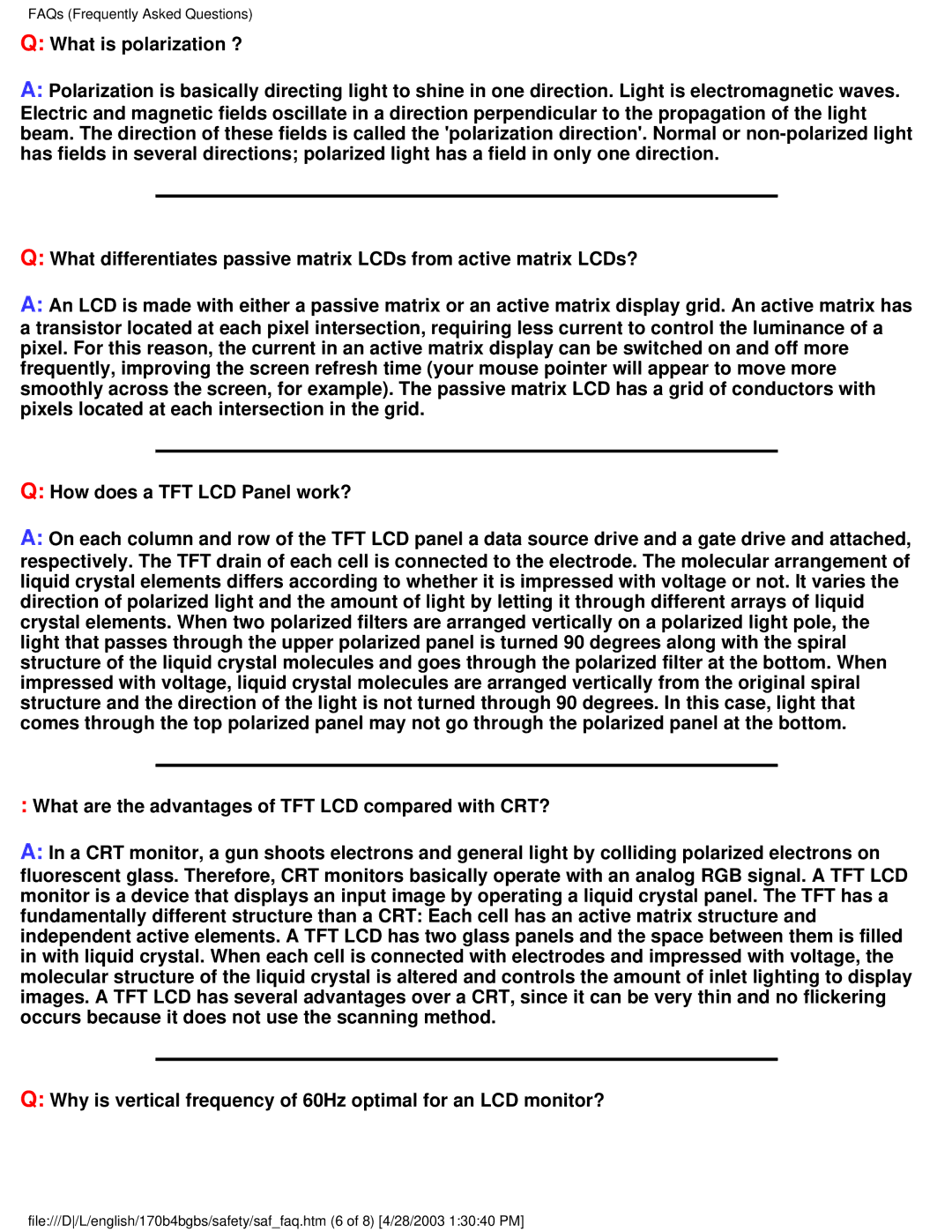 Philips 170B4BG, 170B4BB, 170B4BS user manual FAQs Frequently Asked Questions 