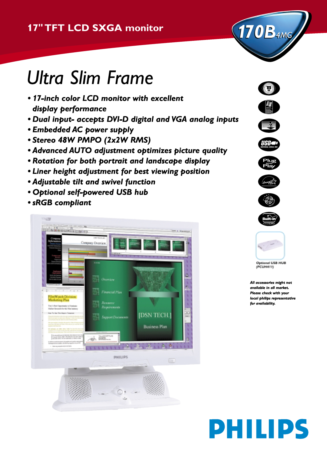 Philips 170B4MG manual Ultra Slim Frame, TFT LCD SXGA monitor 
